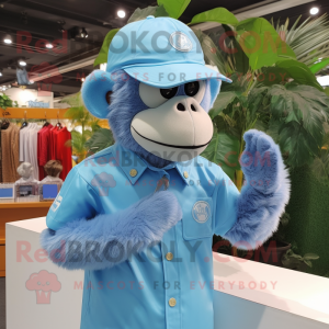 Sky Blue Orangutan mascot costume character dressed with a Polo Shirt and Berets
