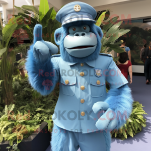 Sky Blue Orangutan mascot costume character dressed with a Polo Shirt and Berets