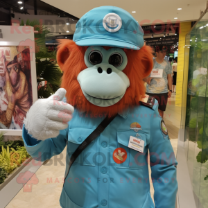 Sky Blue Orangutan mascot costume character dressed with a Polo Shirt and Berets