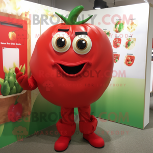 nan Tomato mascot costume character dressed with a Graphic Tee and Clutch bags