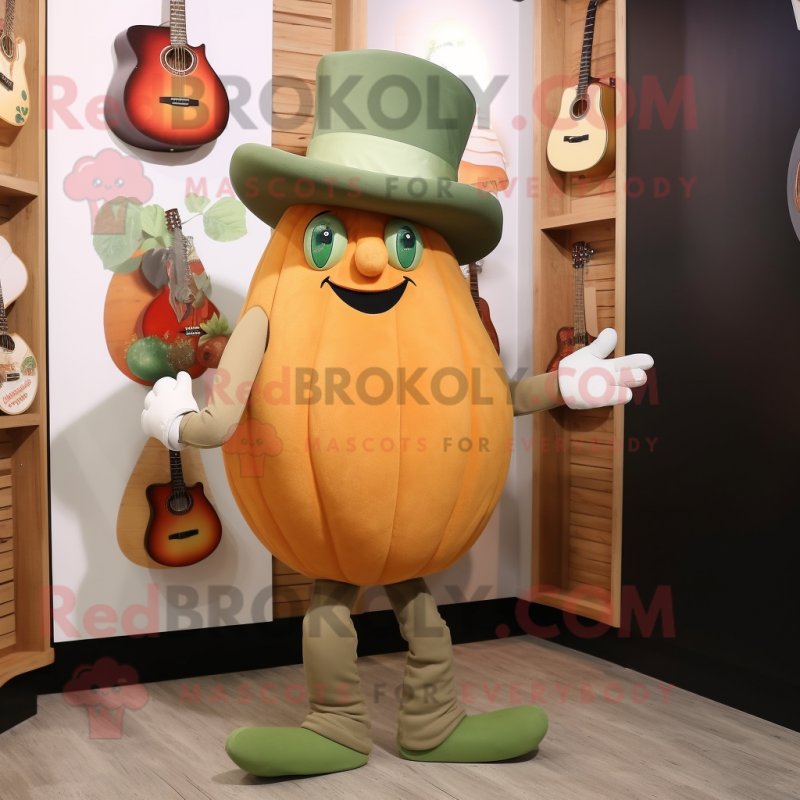 Olive Pumpkin mascot costume character dressed with a Capri Pants and Hat pins Olive Pumpkin mascot costume character dressed with a Capri Pants and Hat pins