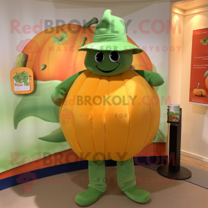 Olive Pumpkin mascot costume character dressed with a Capri Pants and Hat pins