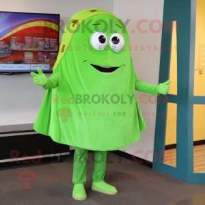 Lime Green Pizza Slice mascot costume character dressed with a Jeggings and Shawl pins