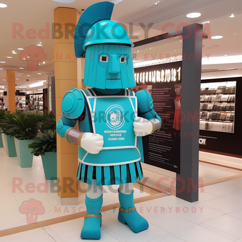 Turquoise Roman Soldier mascot costume character dressed with a Polo Tee and Ties Turquoise Roman Soldier mascot costume character dressed with a Polo Tee and Ties