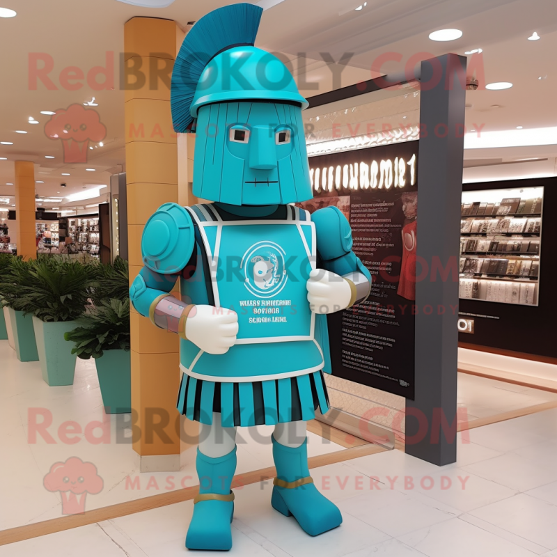 Turquoise Roman Soldier mascot costume character dressed with a Polo Tee and Ties