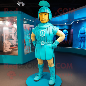 Turquoise Roman Soldier mascot costume character dressed with a Polo Tee and Ties