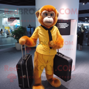 Orange Capuchin Monkey mascot costume character dressed with a Evening Gown and Briefcases