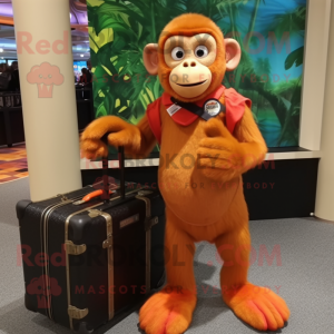 Orange Capuchin Monkey mascot costume character dressed with a Evening Gown and Briefcases