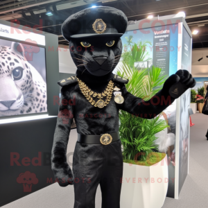 Black Leopard mascot costume character dressed with a Sheath Dress and Berets