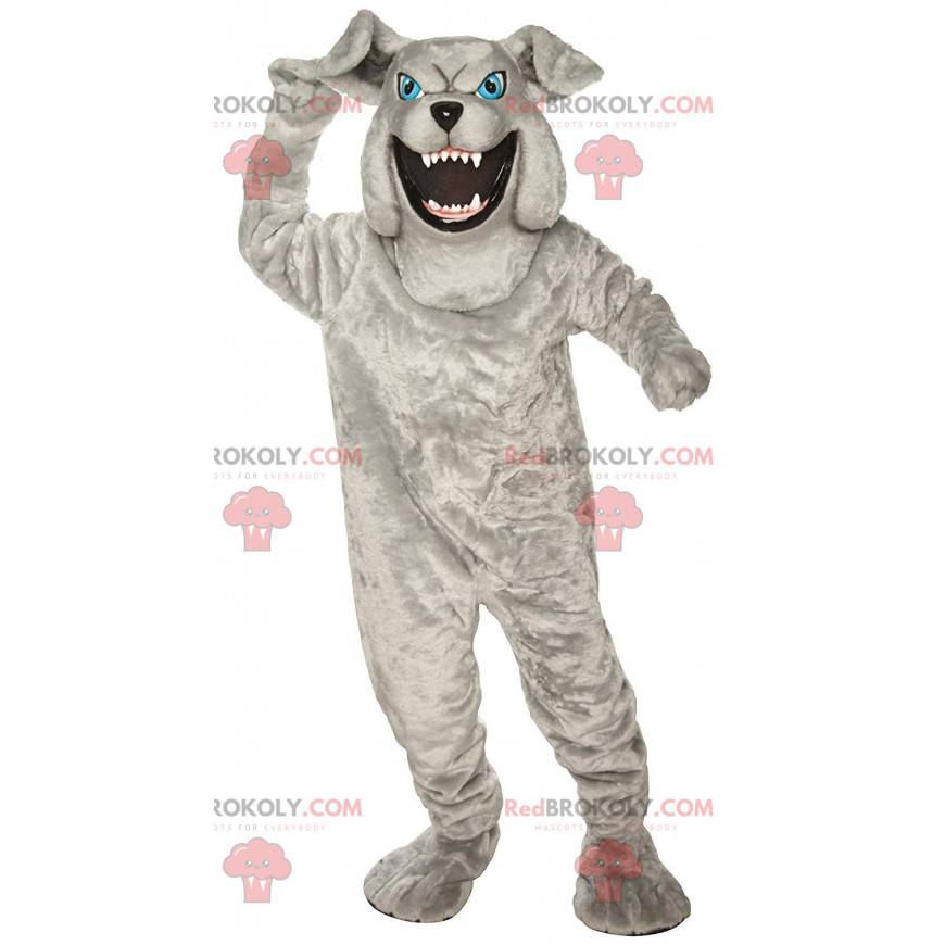 Mascote de buldogue cinza com fantasia de cachorro feroz - Mascote de buldogue cinza com fantasia de cachorro feroz -