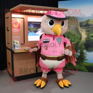 Pink Hawk mascot costume character dressed with a Cargo Shorts and Ties