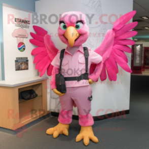 Pink Hawk mascot costume character dressed with a Cargo Shorts and Ties