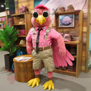 Pink Hawk mascot costume character dressed with a Cargo Shorts and Ties