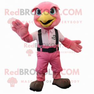 Pink Hawk mascot costume character dressed with a Cargo Shorts and Ties