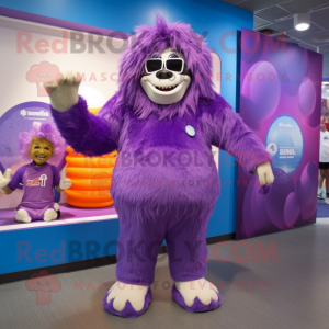 Purple Yeti mascot costume character dressed with a One-Piece Swimsuit and Headbands