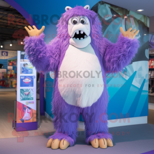 Purple Yeti mascot costume character dressed with a One-Piece Swimsuit and Headbands