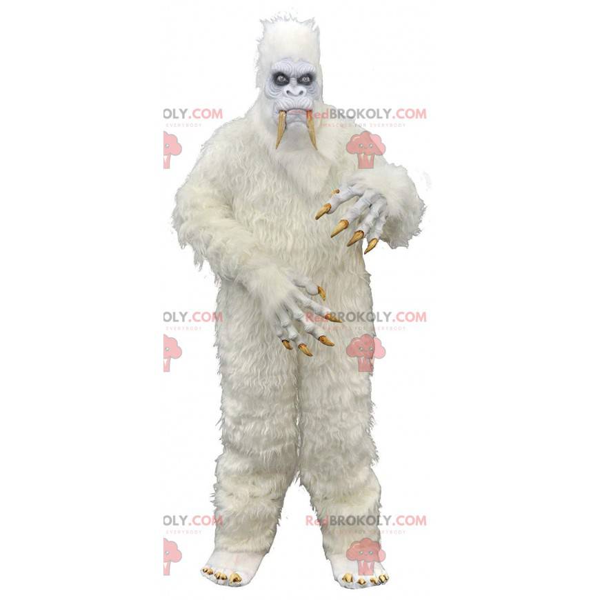 Giant and terrifying white yeti mascot, monster costume -