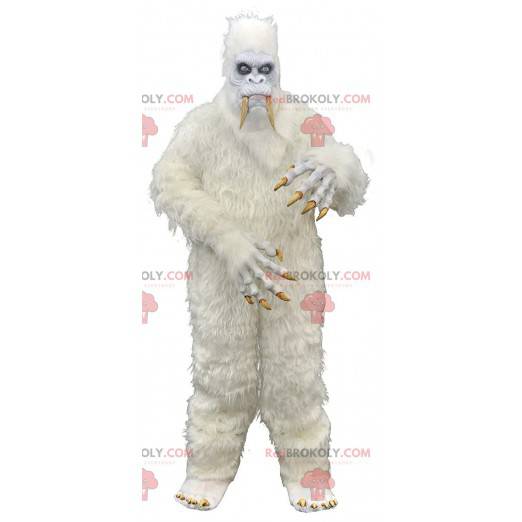 Giant and terrifying white yeti mascot, monster costume -
