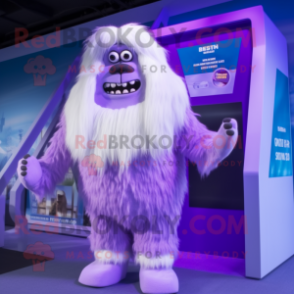 Purple Yeti mascot costume character dressed with a One-Piece Swimsuit and Headbands