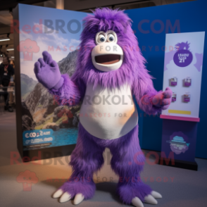 Purple Yeti mascot costume character dressed with a One-Piece Swimsuit and Headbands