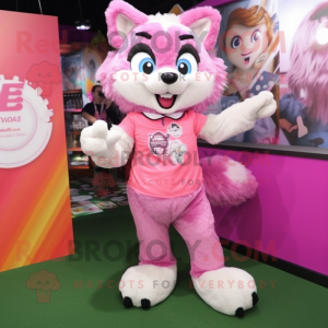 Pink Say Wolf mascot costume character dressed with a Blouse and Keychains