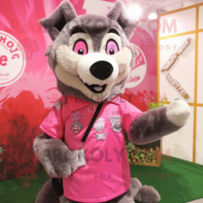 Pink Say Wolf mascot costume character dressed with a Blouse and Keychains