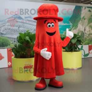 Red Celery mascot costume character dressed with a Cover-up and Hats