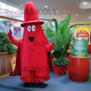 Red Celery mascot costume character dressed with a Cover-up and Hats
