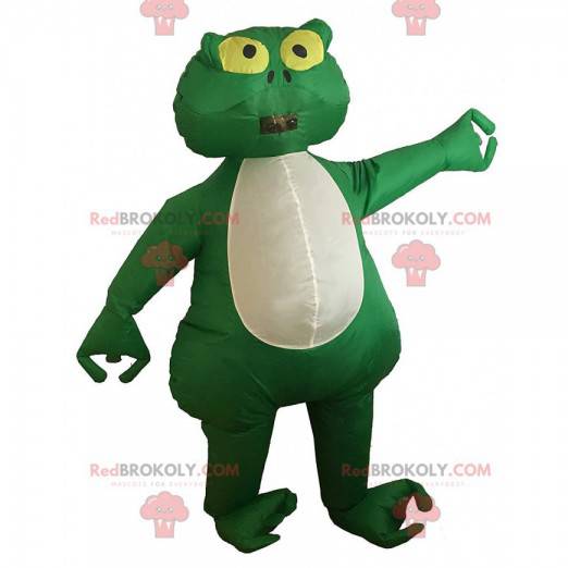 Mascotte de grenouille verte et blanche, costume gonflable -