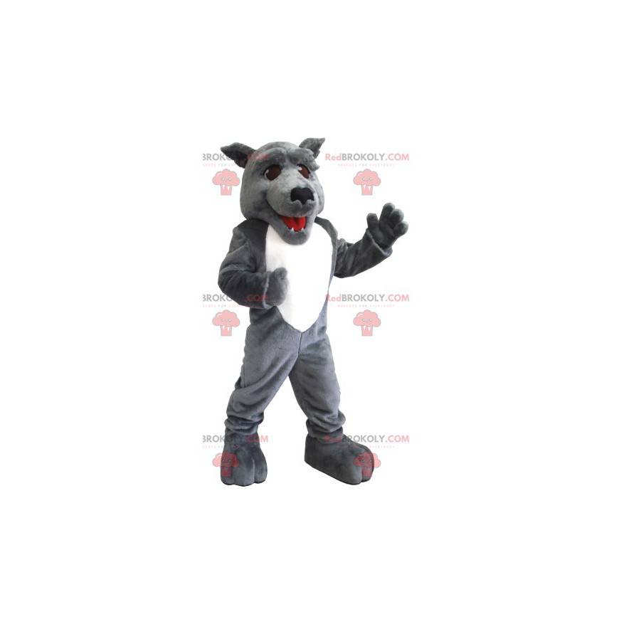 Mascotte de loup gris et blanc - Redbrokoly.com