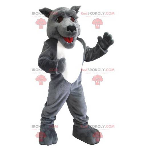 Mascotte de loup gris et blanc - Redbrokoly.com