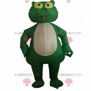 Mascota de la rana verde y blanca, traje inflable -