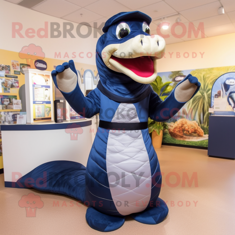 Navy Titanoboa mascot costume character dressed with a Dress and Gloves