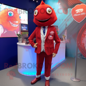 Red Fish And Chips mascot costume character dressed with a Blazer and Ties