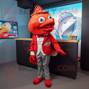 Red Fish And Chips mascot costume character dressed with a Blazer and Ties