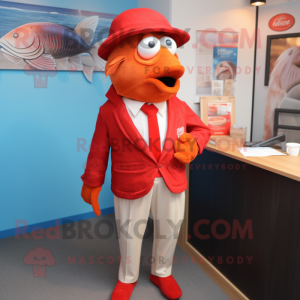 Red Fish And Chips mascot costume character dressed with a Blazer and Ties
