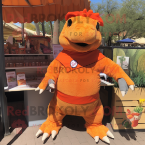 Orange Ankylosaurus mascot costume character dressed with a Henley Tee and Wraps