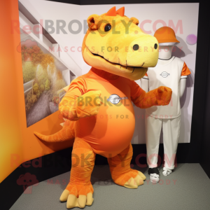 Orange Ankylosaurus mascot costume character dressed with a Henley Tee and Wraps