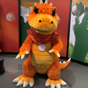 Orange Ankylosaurus mascot costume character dressed with a Henley Tee and Wraps