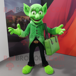 Green Vampire mascot costume character dressed with a Bootcut Jeans and Clutch bags