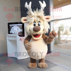 Beige Reindeer mascot costume character dressed with a Jeans and Hair clips