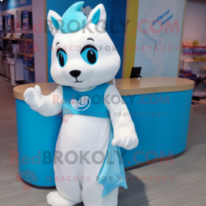 Cyan Ermine mascot costume character dressed with a Polo Tee and Hair clips