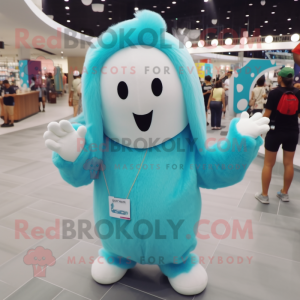 Cyan Ermine mascot costume character dressed with a Polo Tee and Hair clips