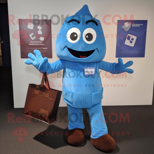 Blue Chocolate Bar mascot costume character dressed with a Jumpsuit and Tote bags