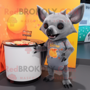 Silver Fruit Bat mascot costume character dressed with a T-Shirt and Cummerbunds