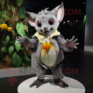 Silver Fruit Bat mascot costume character dressed with a T-Shirt and Cummerbunds