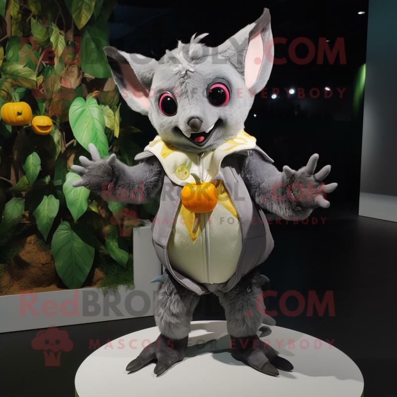 Silver Fruit Bat mascot costume character dressed with a T-Shirt and Cummerbunds