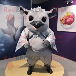 Silver Fruit Bat mascot costume character dressed with a T-Shirt and Cummerbunds