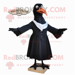 Black Gull mascot costume character dressed with a Dress and Tie pins