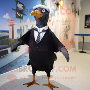 Black Gull mascot costume character dressed with a Dress and Tie pins